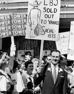 Bruce Alger protests LBJ's visit to Dallas in 1961.
